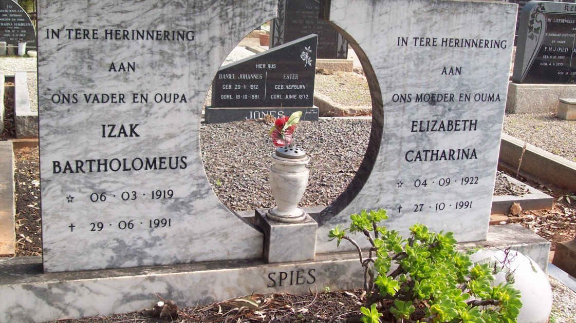SPIES Izak Bartholomeus 1919-1991 &amp; Elizabeth Catharina 1922-1991