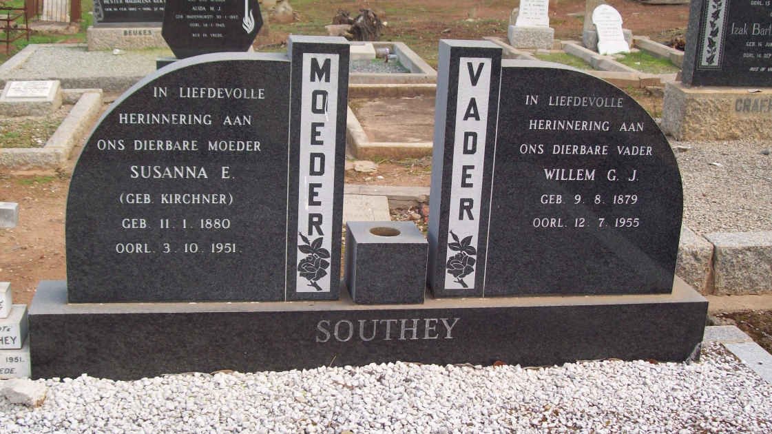 SOUTHEY Willem G.J. 1879-1955 &amp; Susanna E. KIRCHNER  1880-1951