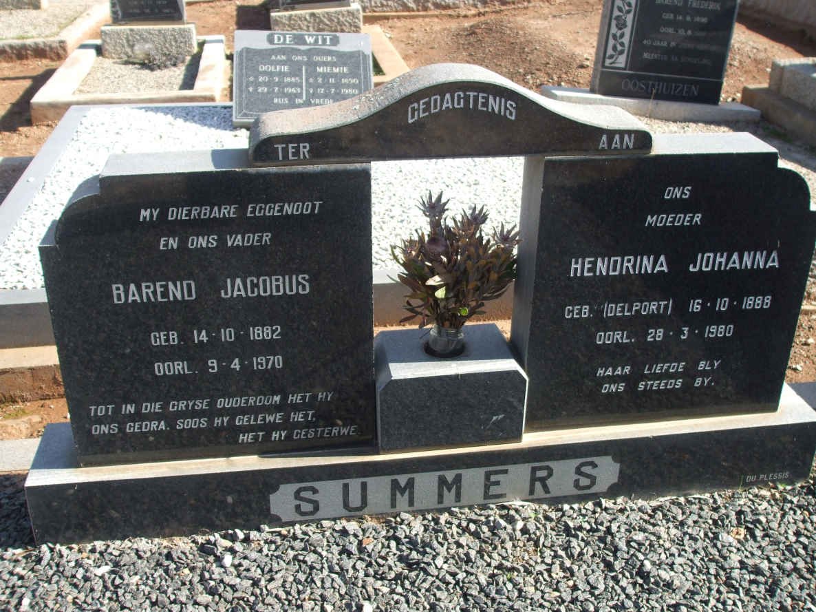 SUMMERS Barend Jacobus 1882-1970 &amp; Hendrina Johanna DELPORT 1888-1980