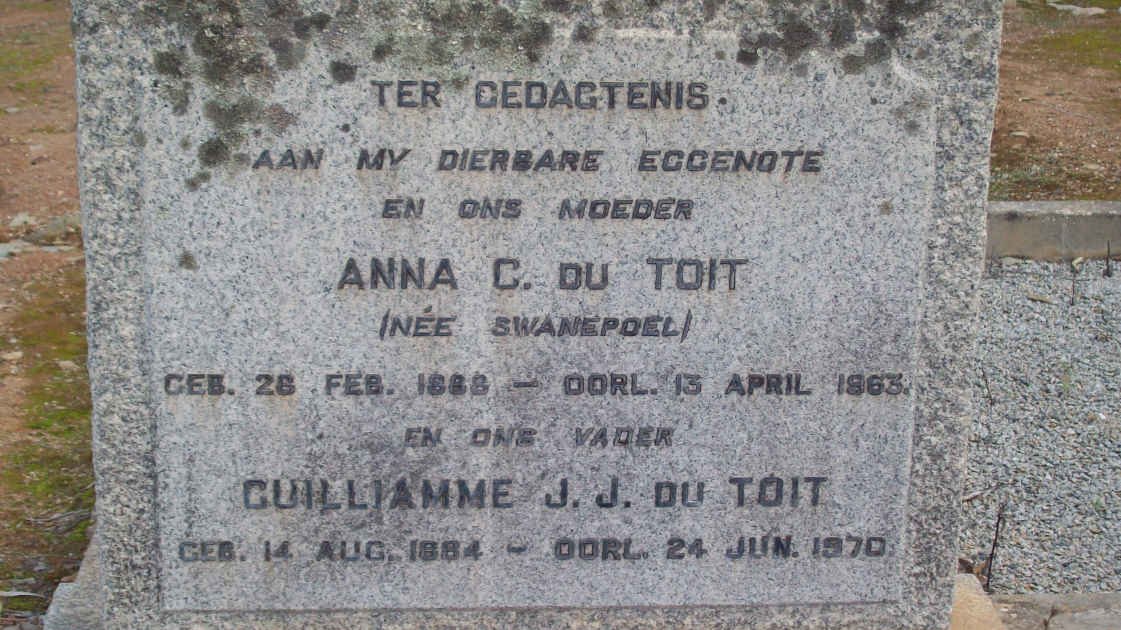 TOIT Guilliamme J.J., du 1884-1970 &amp; Anna C. SWANEPOEL 1888-1963
