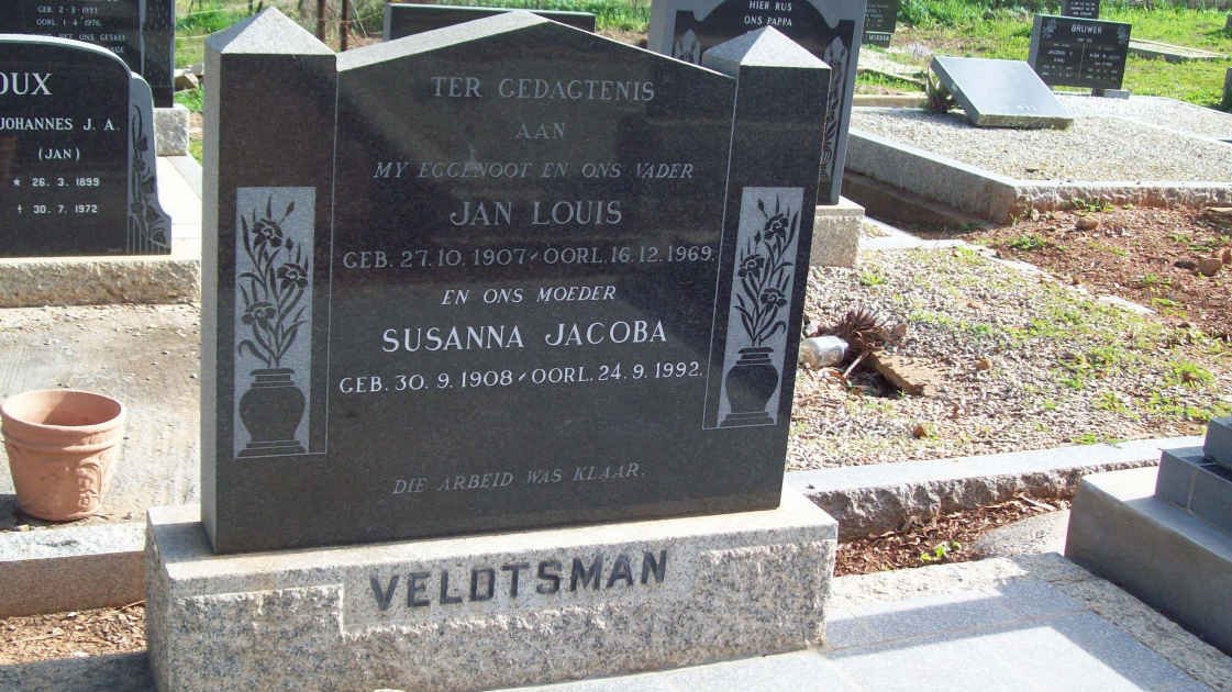 VELDTSMAN Jan Louis 1907-1969 &amp; Susanna Jacoba 1908-1992