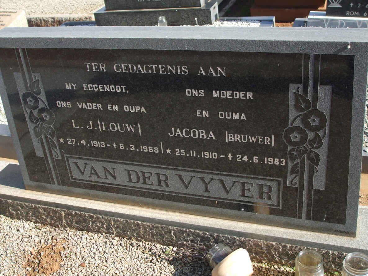 VYVER L.J., van der 1913-1968 &amp; Jacoba BRUWER 1910-1983