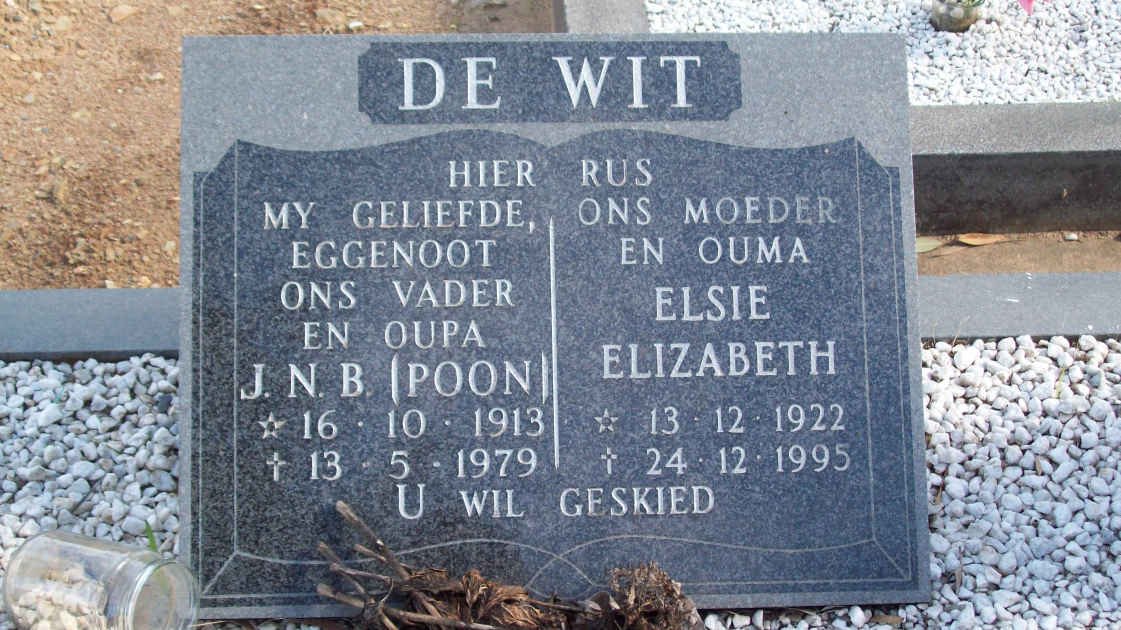 WIT J.N.P., de 1913-1979 &amp; Elsie Elizabeth 1922-1995