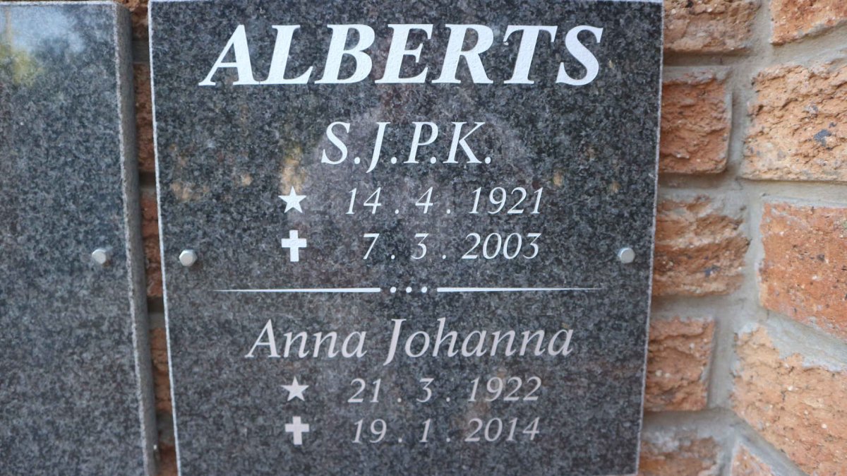 ALBERTS S.J.P.K. 1921-2003 &amp; Anna Johanna 1922-2014