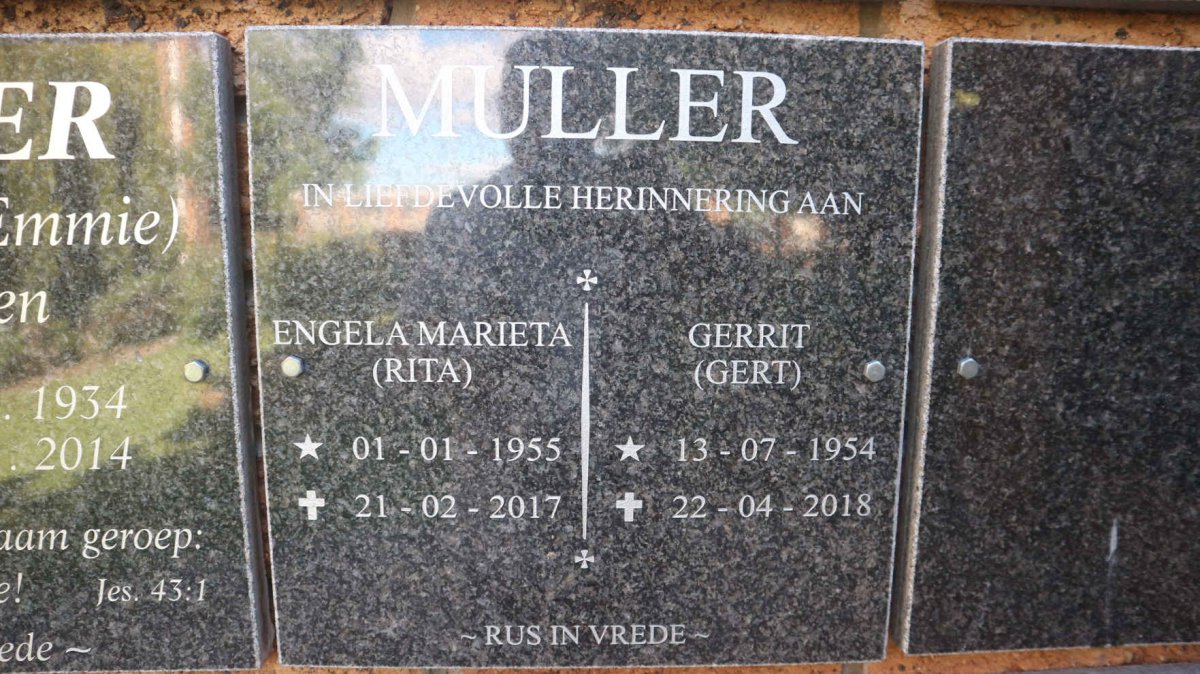 MULLER Gerrit 1954-2018 &amp; Engela Marieta 1955-2017