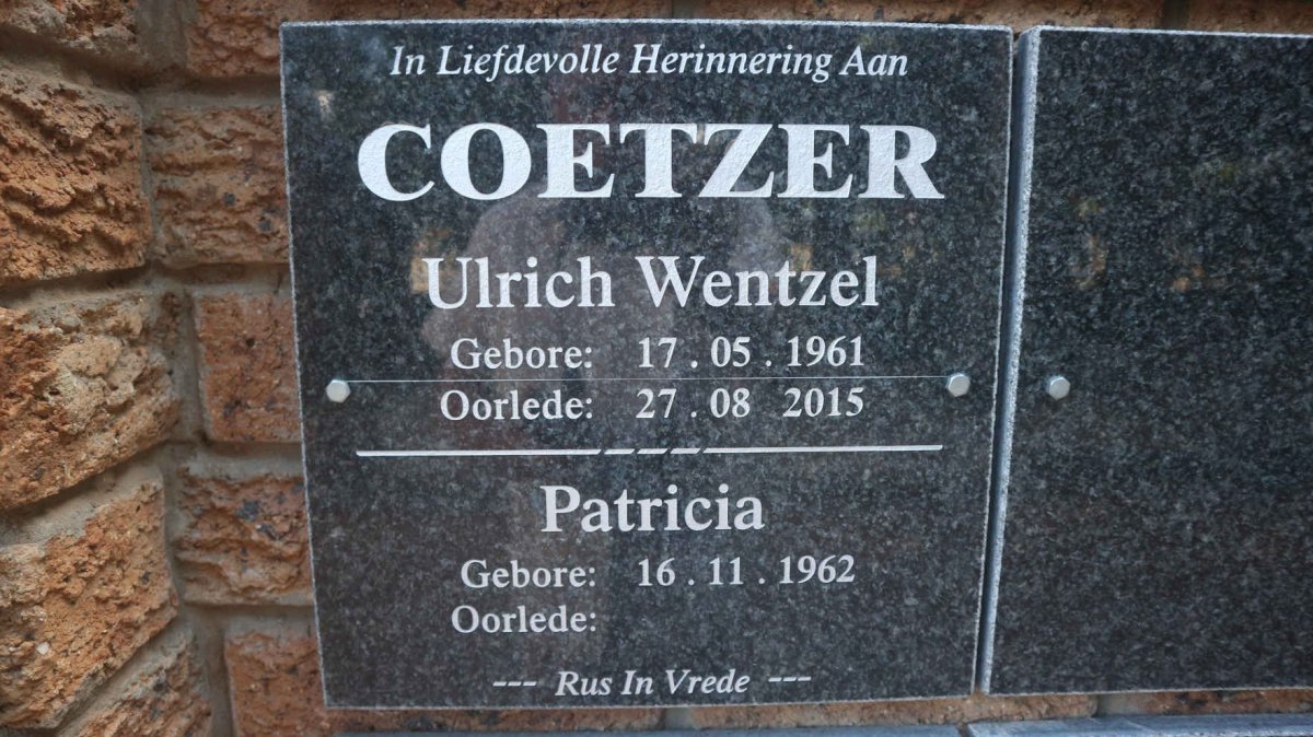 COETZER Ulrich Wentzel 1961-2015 &amp; Patricia 1962-