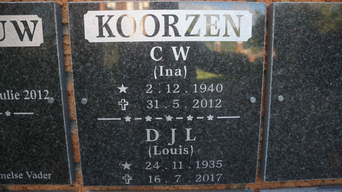 KOORZEN D.J.L. 1935-2017 &amp; C.W. 1940-2012