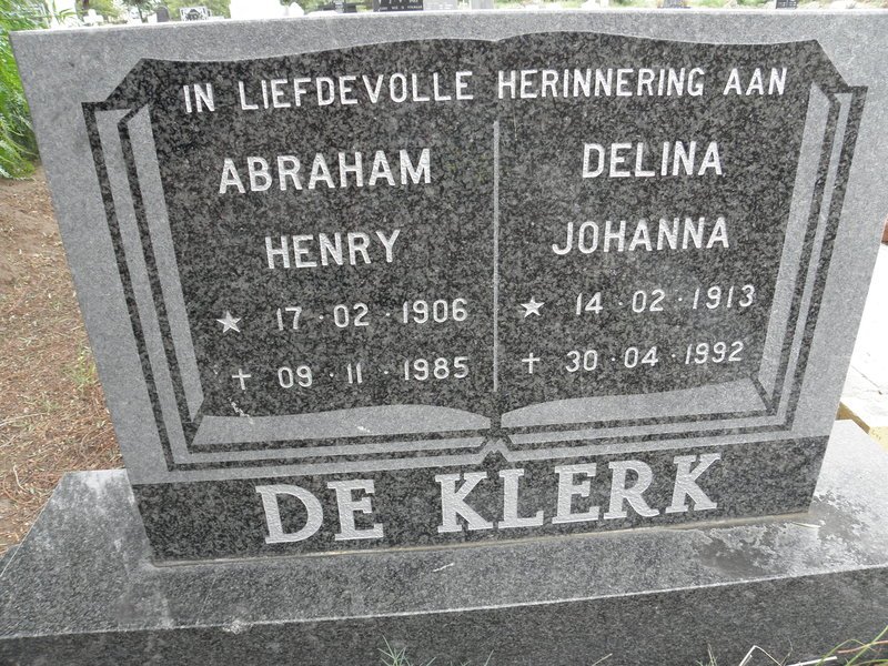 KLERK Abraham Henry, de 1906-1985 &amp; Delina Johanna 1913-1992