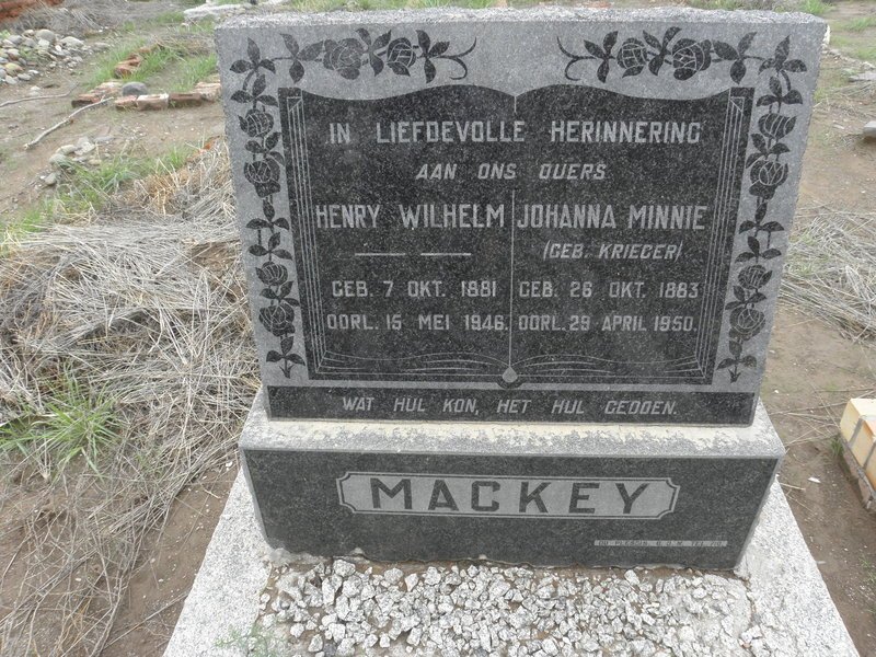 MACKEY Henry Wilhelm 1881-1946 &amp; Johanna Minnie KRIEGER 1883-1950