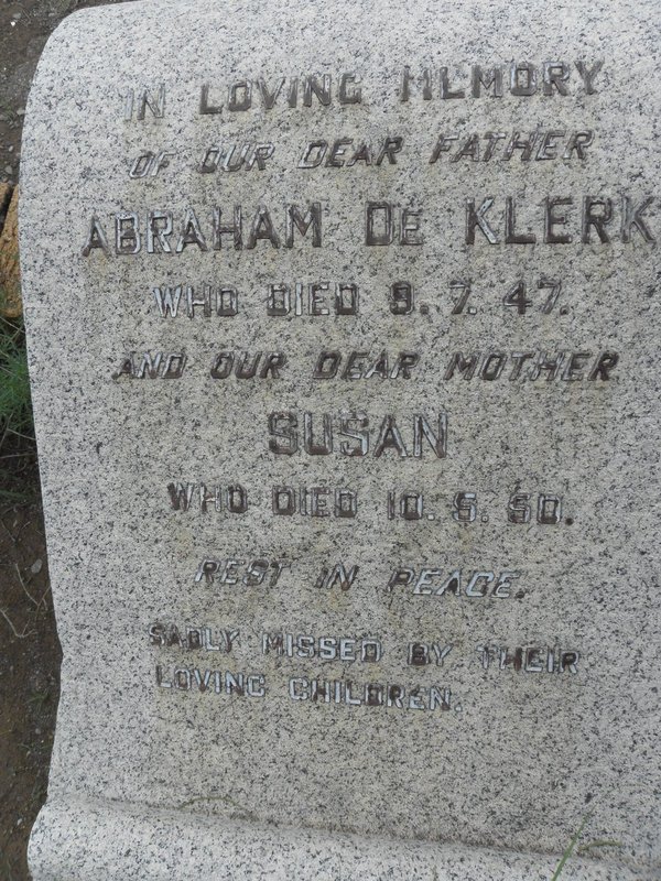 KLERK Abraham, de -1947 &amp; Susan -1950