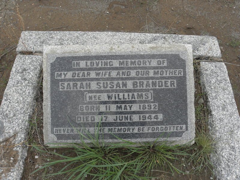 BRANDER Sarah Susan nee WILLIAMS 1892-1944