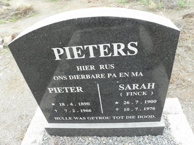 PIETERS Pieter 1890-1966 &amp; Sarah FINCK 1900-1976