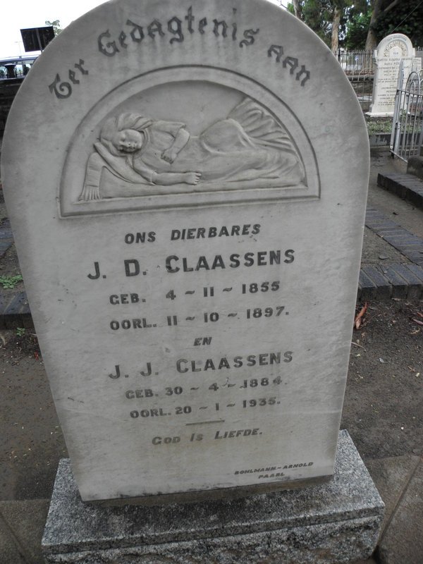 CLAASSENS J.D. 1855-1897 &amp; J.J. 1884-1935