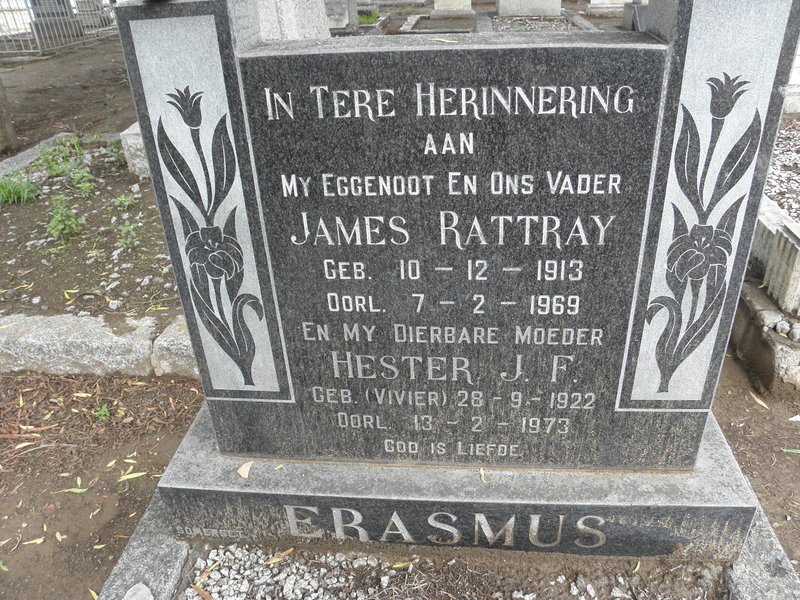 ERASMUS James Rattray 1913-1969 &amp; Hester J.F. VIVIER 1922-1973