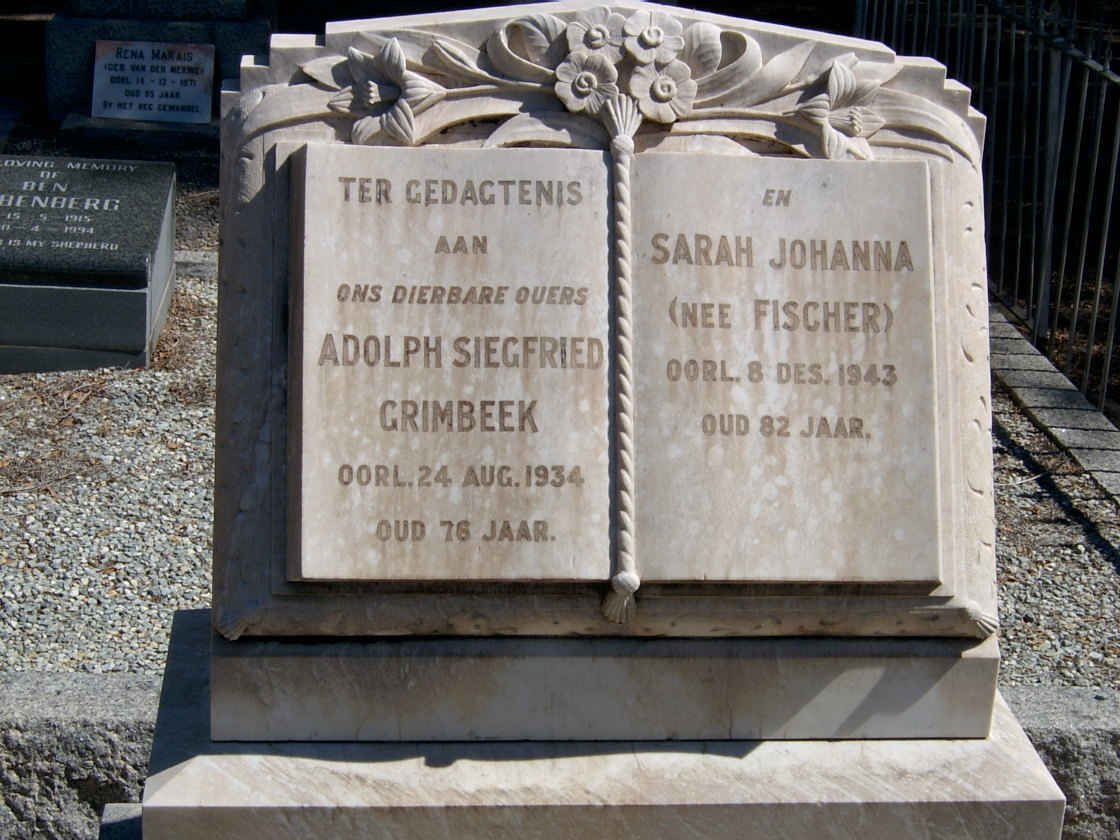 GRIMBEEK Adolph Siegfried -1934 &amp; Sarah Johanna FISCHER -1943