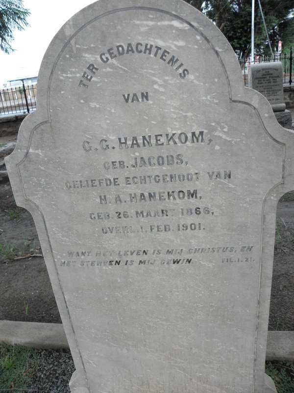 HANEKOM G.G. nee JACOBS 1866-1901