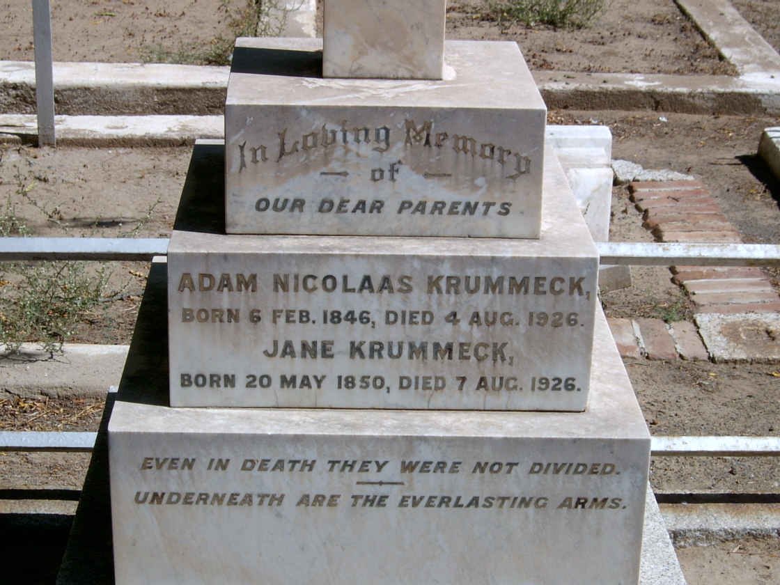 KRUMMECK Adam Nicolaas 1846-1926 &amp; Jane 1850-1926