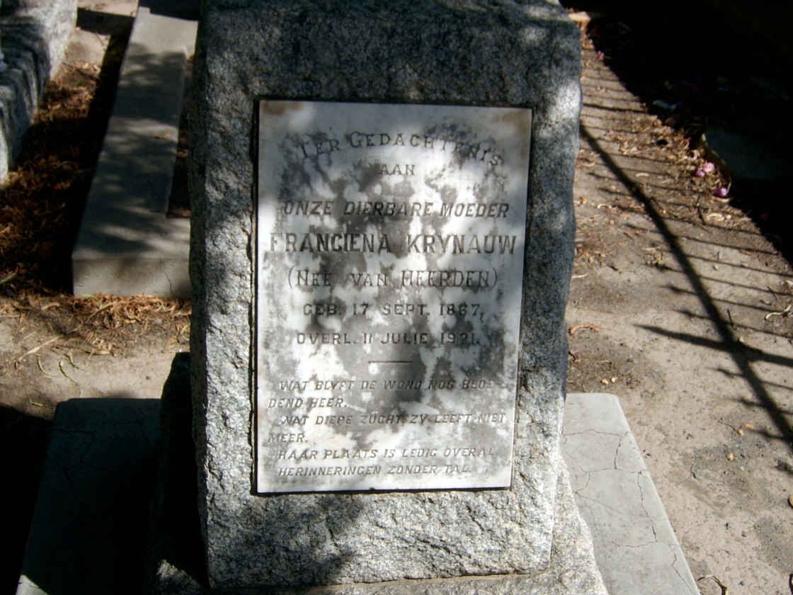 KRYNAUW Francina nee VAN HEERDEN 1887-1921