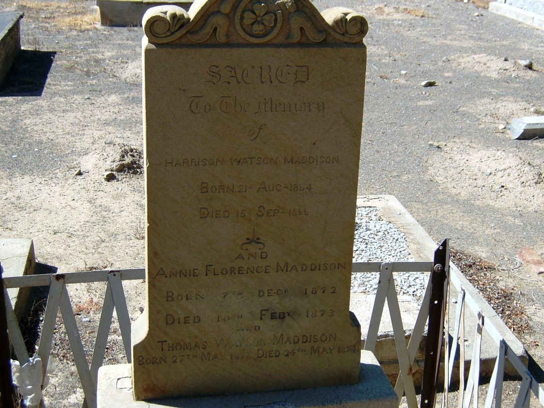 MADDISON Harrison Watson 1864-1866 :: MADDISON Annie Florence 1872-1873 :: MADDISON Thomas Watson 1873-187?