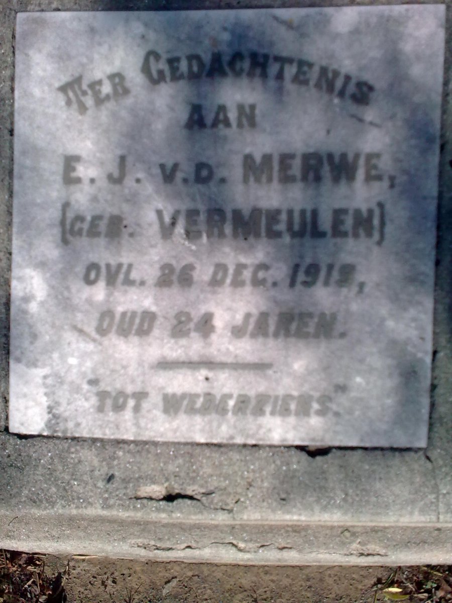 MERWE E.J., van der nee VERMEULEN -1919