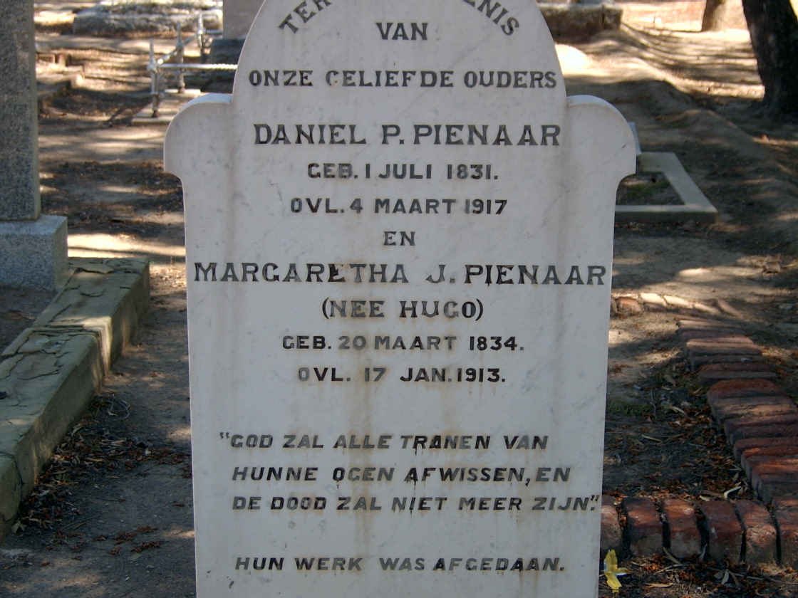 PIENAAR Daniel P. 1831-1917 &amp; Margaretha J. HUGO 1834-1913