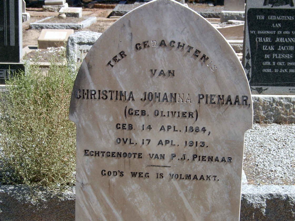 PIENAAR Christina Johanna nee OLIVIER 1884-1913