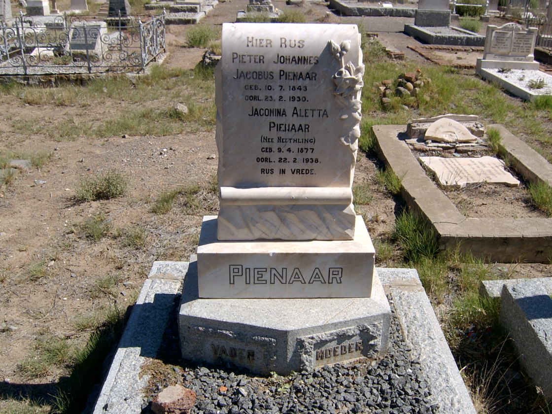PIENAAR Pieter Johannes Jacobus 1843-1930 &amp; Jacomina Aletta NEETHLING 1877-1938