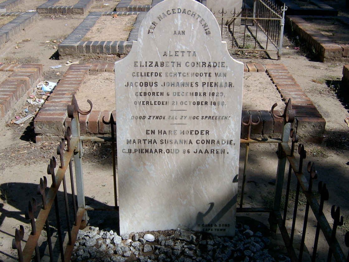 PIENAAR Aletta Elizabeth nee CONRADIE 1823-1898 :: CONRADIE Martha Susanna nee PIENAAR