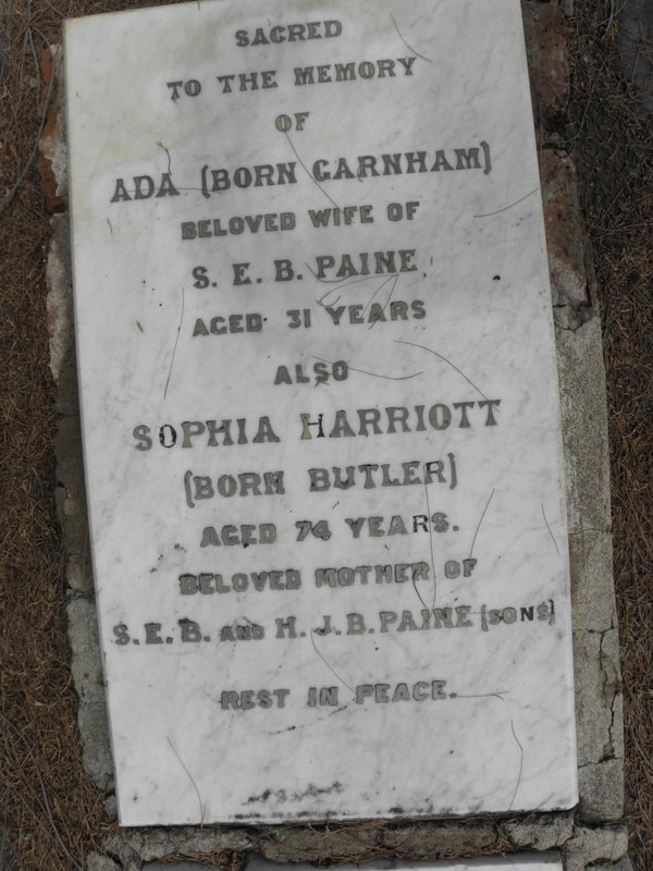 PAINE Ada nee GARNHAM :: PAINE Sophia Harriott nee BUTLER :: PAINE Sidney E. Butler -1949