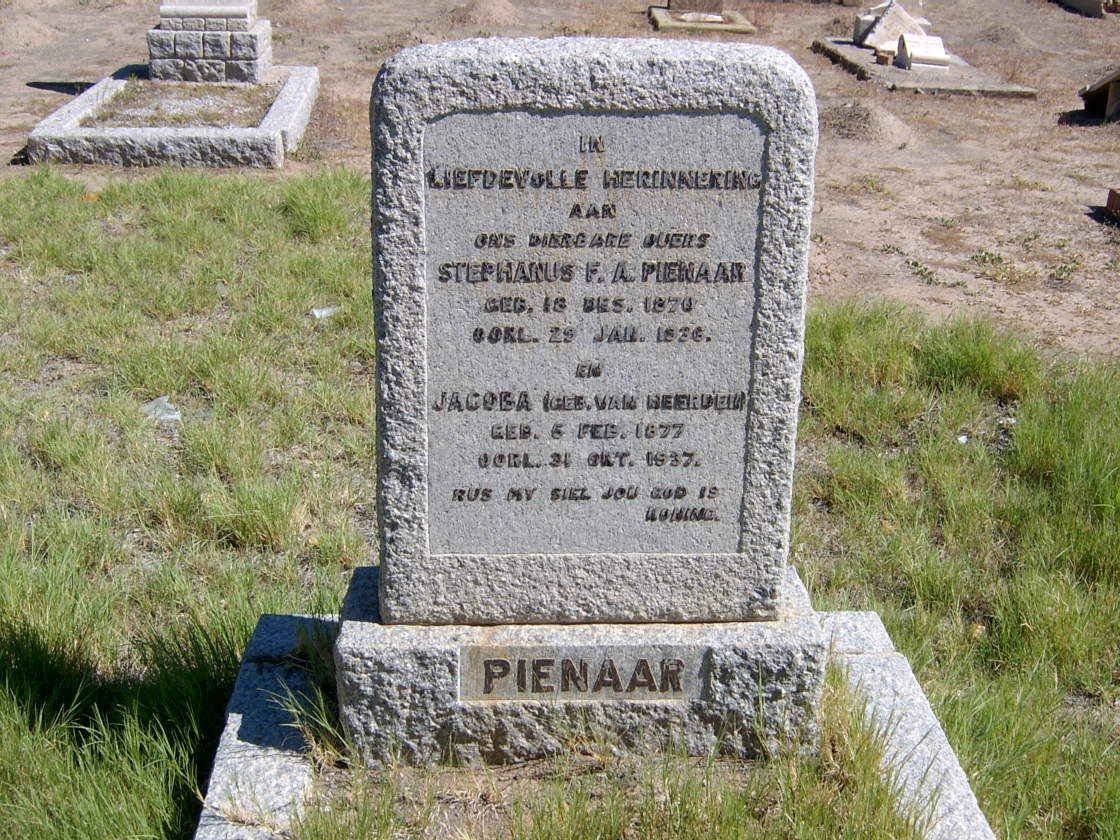 PIENAAR Stephanus F.A. 1870-1936 &amp; Jacoba VAN HEERDEN 1877-1937