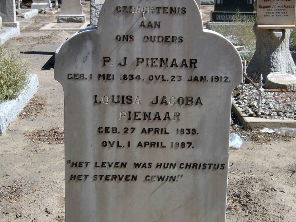 PIENAAR P.J. 1834-1912 &amp; Louisa Jacoba 1838-1887