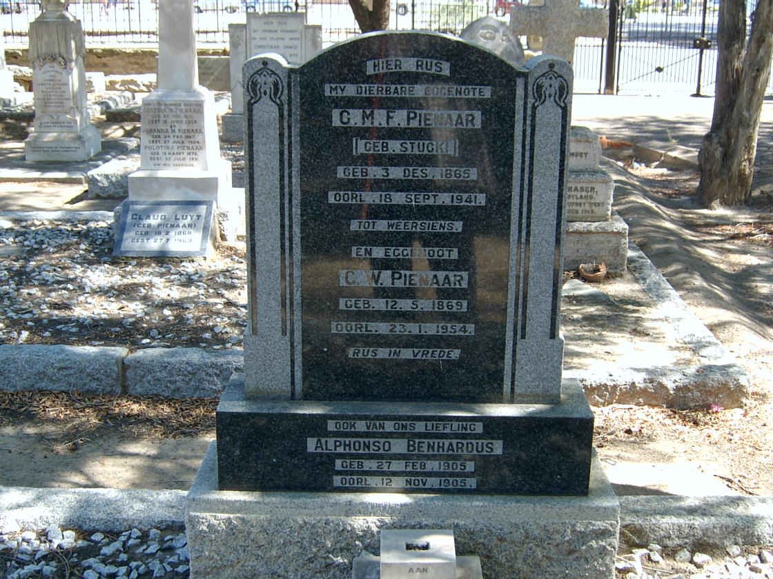 PIENAAR C.W. 1869-1954 &amp; C.M.F. STUCK 1865-1941 :: PIENAAR Benhardus 1905-1905