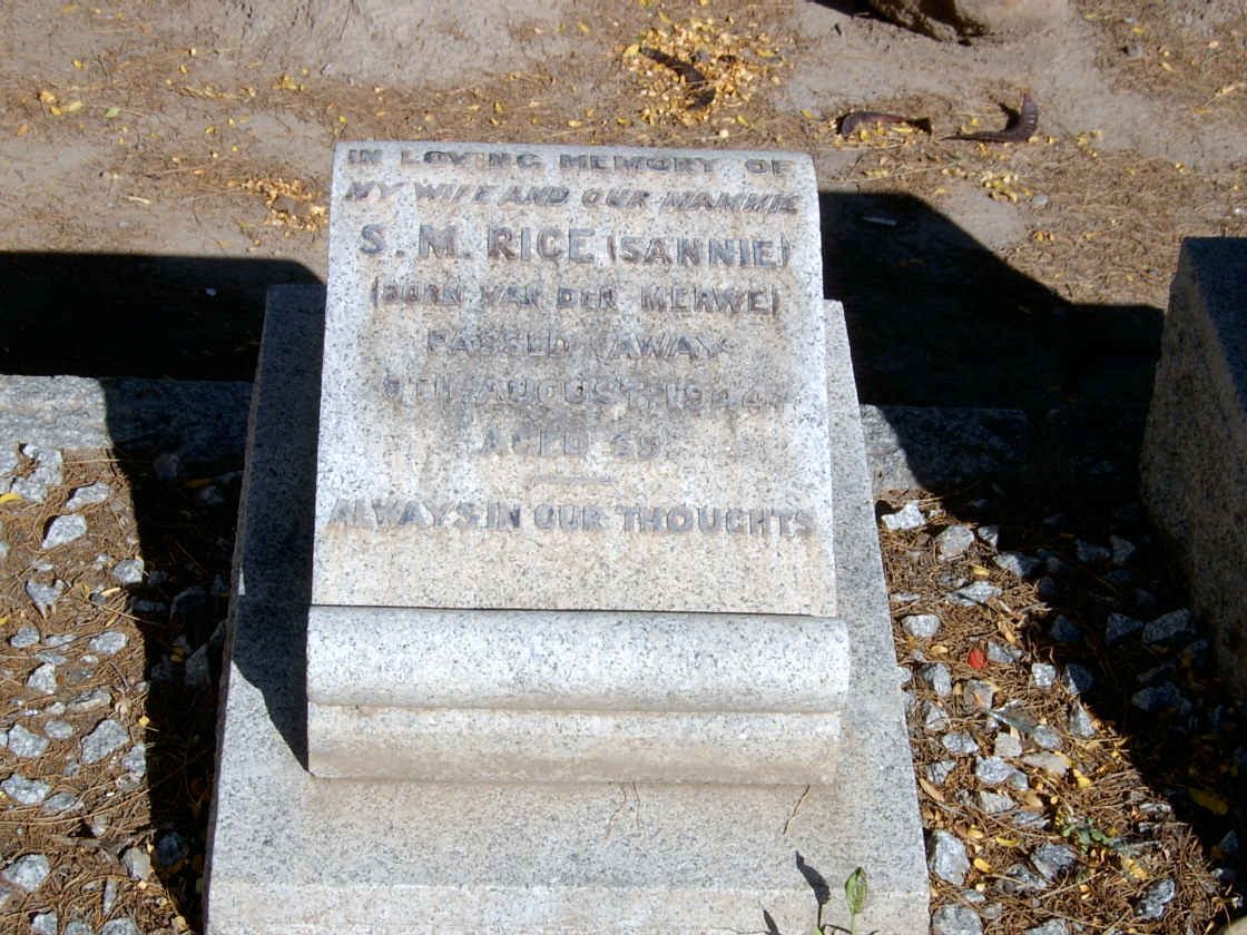 RICE S.M. nee VAN DER MERWE -1944