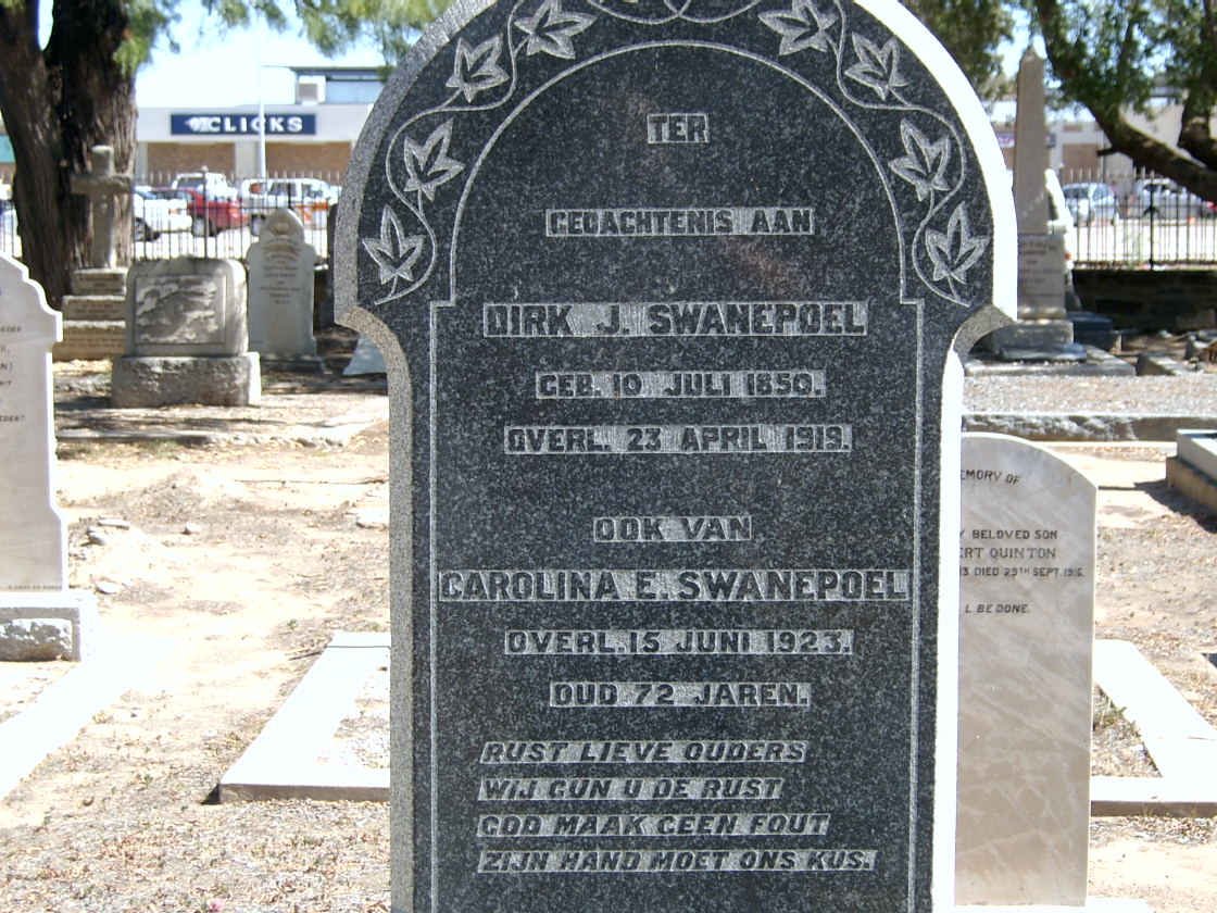 SWANEPOEL Dirk J. 1850-1919 &amp; Carolina E. -1923