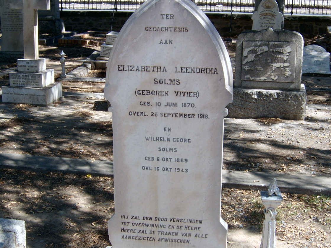 SOLMS Wilhelm Georg 1869-1943 &amp; Elizabeth Leendrina VIVIER 1870-1918