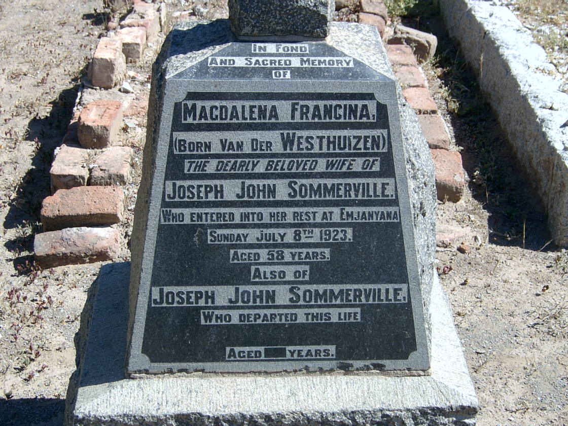 SOMMERVILLE Joseph John &amp; Magdalena Francina VAN DER WESTHUIZEN -1923