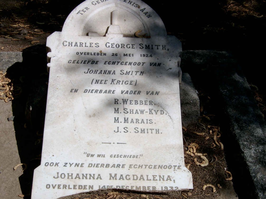 SMITH Charles George -1924 &amp; Johanna Magdalena KRIGE -1932