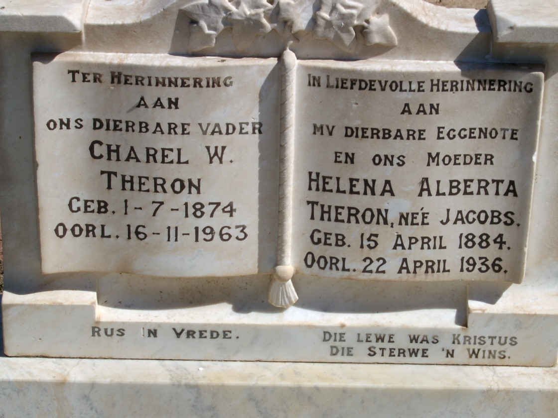 THERON Charel W. 1874-1963 &amp; Helena Alberta JACOBS 1884-1936