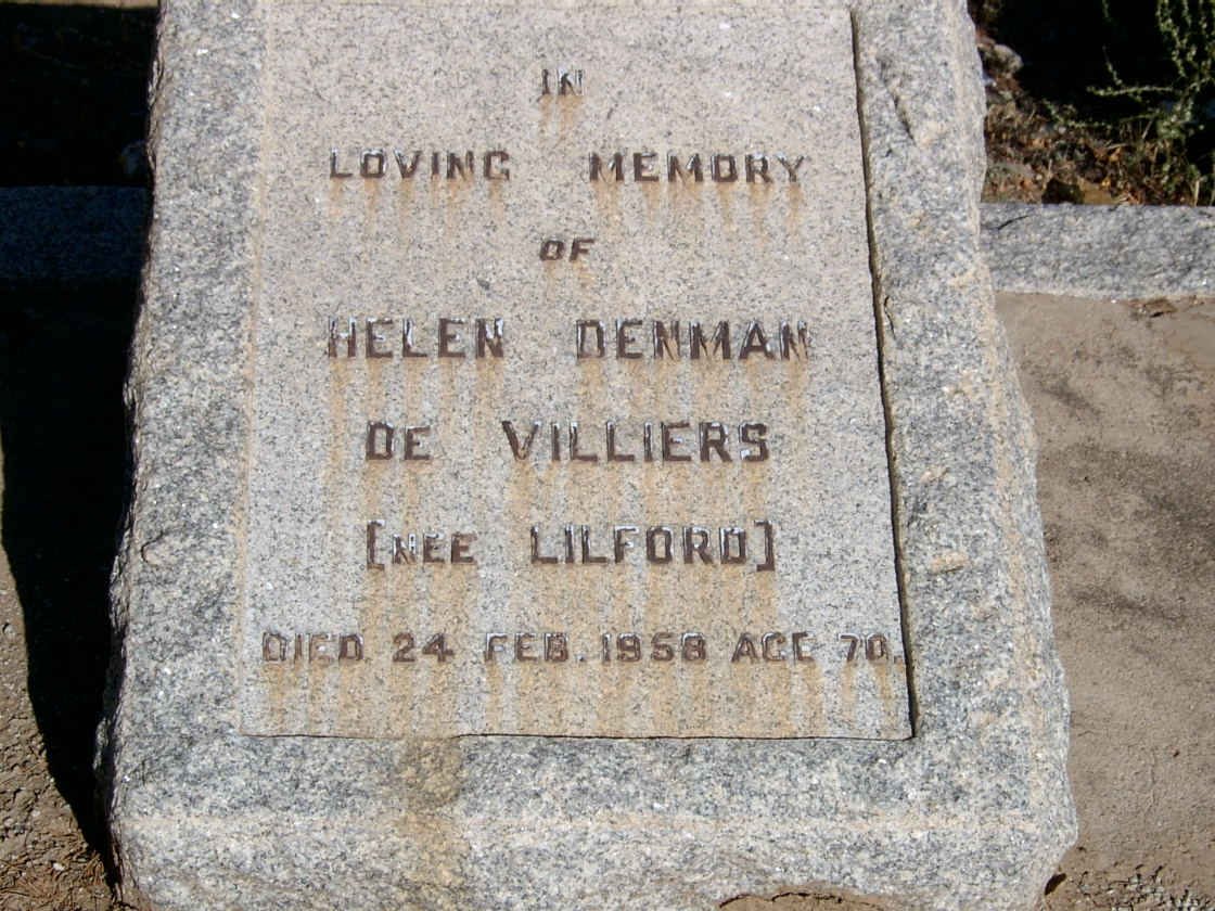 VILLIERS Helen Denman, de nee Lilford -1958
