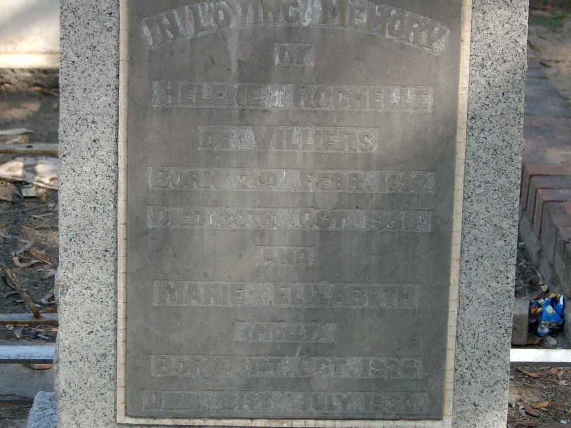 VILLIERS Helene Rochelle, de 1892-1930 :: DE VILLIERS Marie Elizabeth 1924-1930