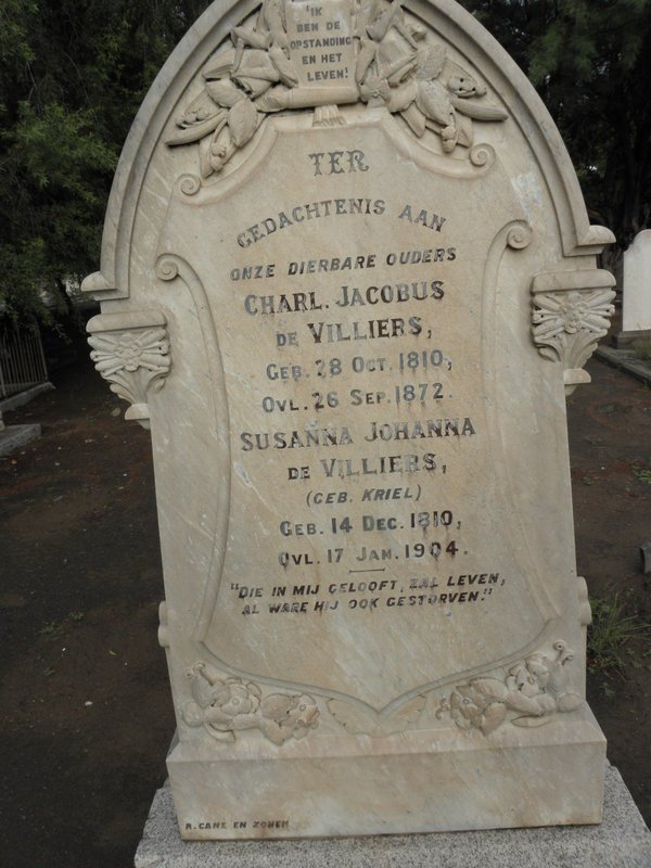 VILLIERS Charl Jacobus, de 1810-1872 &amp; Susanna Johanna KRIEL 1810-1904