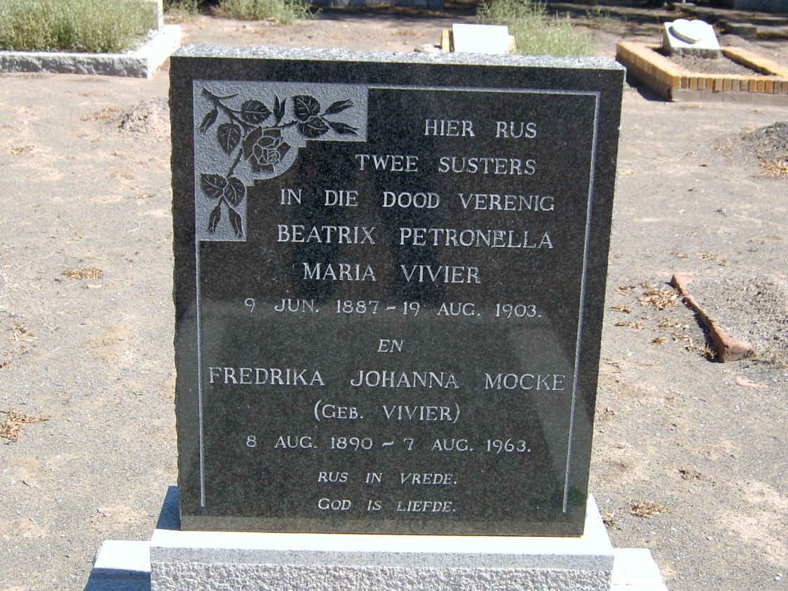 VIVIER Beatrix Petronella Maria 1887-1903 :: MOCKE Fredrika Johanna nee VIVIER 1890-1963