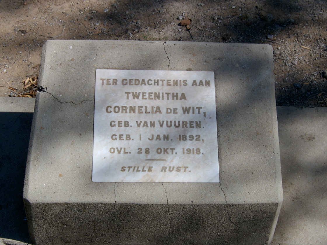WIT Tweenitha Cornelia, de nee VAN VUUREN 1892-1918