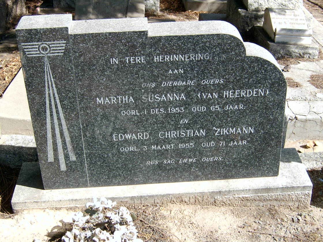 ZIKMANN Edward Christian -1955 &amp; Martha Susanna VAN HEERDEN -1953