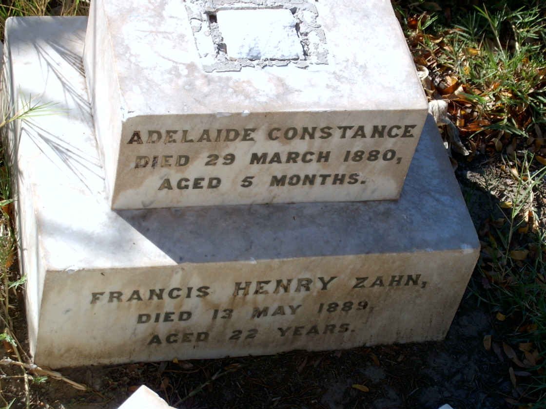 ZAHN Francis Henry -1889 :: ZAHN Adelaide Constance -1880