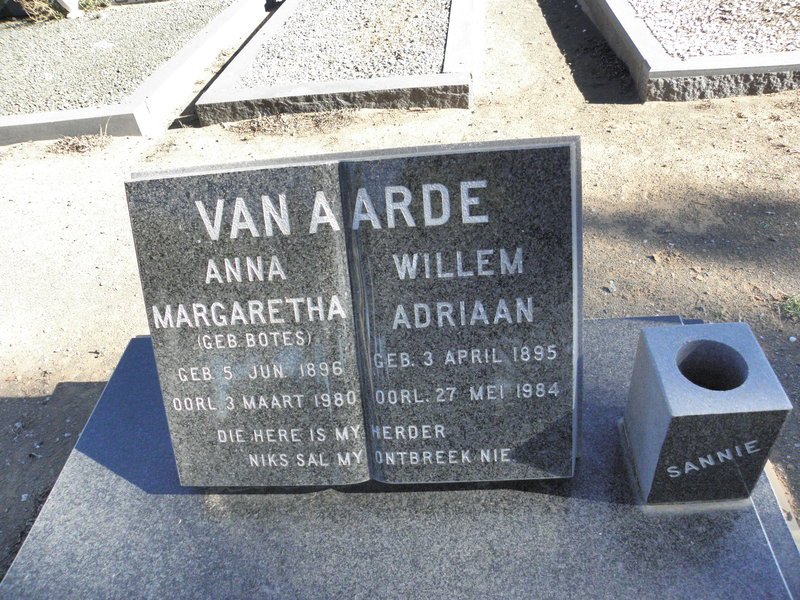 AARDE Willem Adriaan, van 1895-1984 &amp; Anna Margaretha BOTES 1896-1980