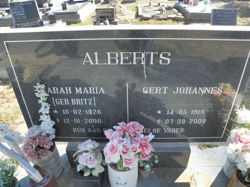 ALBERTS Gert Johannes 1919-2008 &amp; Sarah Maria BRTIZ 1926-2000
