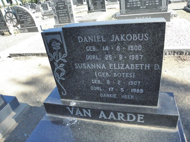AARDE Daniel Jakobus, van 1900-1987 &amp; Suasanna Elizabeth D. BOTES 1907-1989