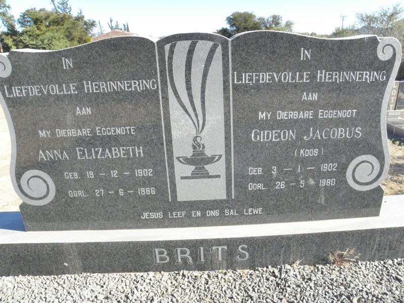 BRITS Gideon Jacobus 1902-1980 &amp; Anna Elizabeth 1902-1986