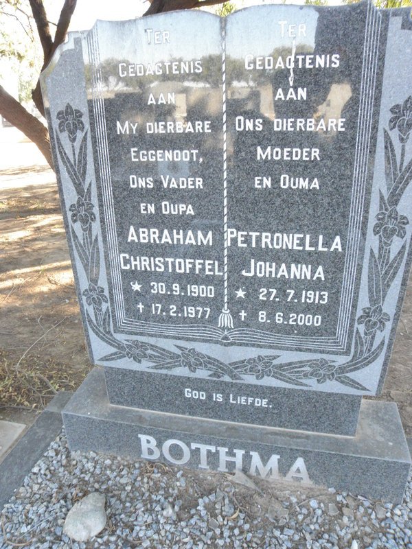 BOTHMA Abraham Christoffel 1900-1977 &amp; Petronella Johanna 1913-2000